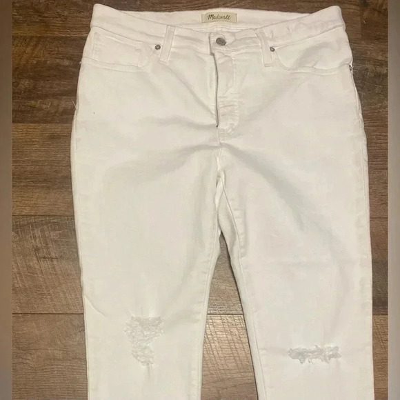 Madewell NWOT White Lightly Distressed High Rise Cropped Skinny Jeans Size 32P - Picture 2 of 8